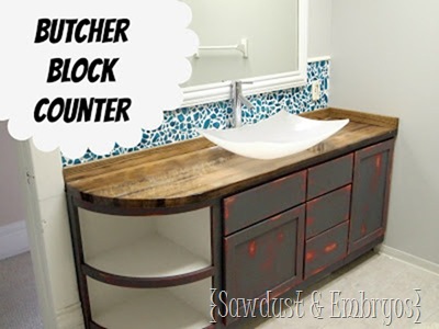 Butcher Block Counter Tutorial (with Mason Jar Backsplash!!) Sawdust and Embryos