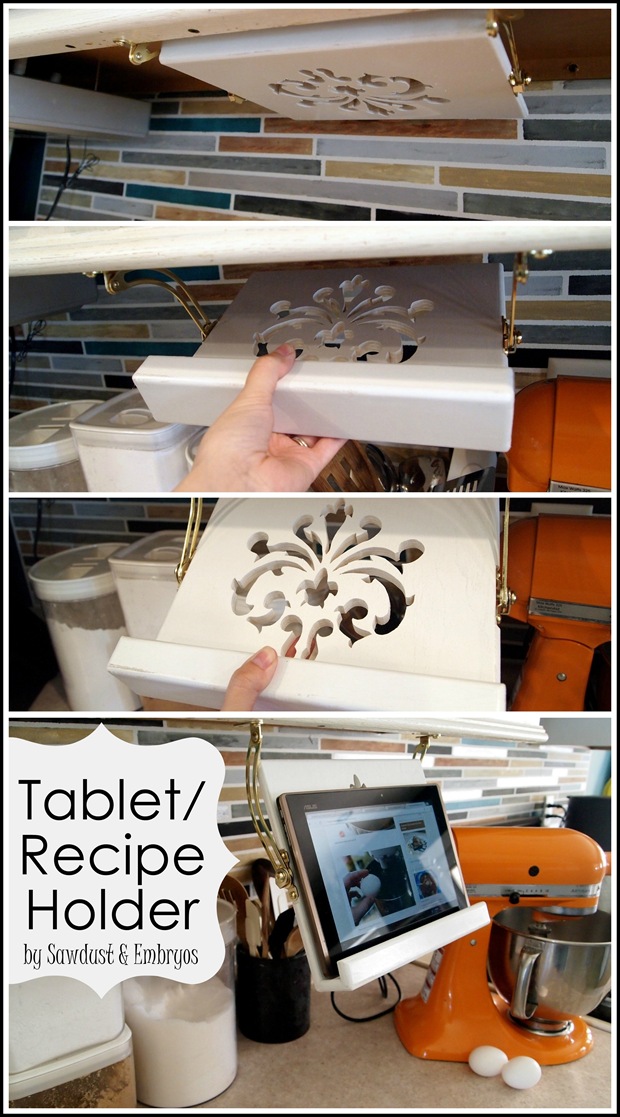 DIY Tablet (or Recipe Book) Holder for under cabinets