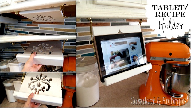 DIY Tablet or Recipe Book Holder that stowes away under your cabinets when not in use! 