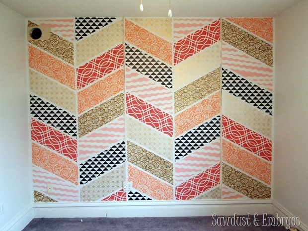 Stenciled Patchwork Herringbone Accent Wall {Sawdust and Embryos}