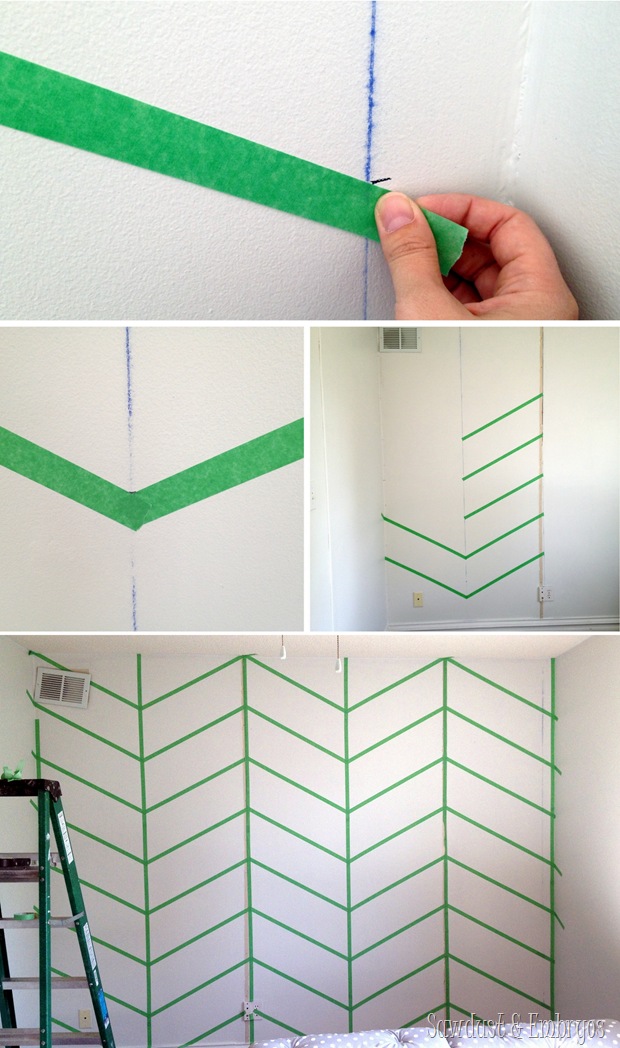 Taping up a Herringbone Accent Wall {Sawdust & Embryos}