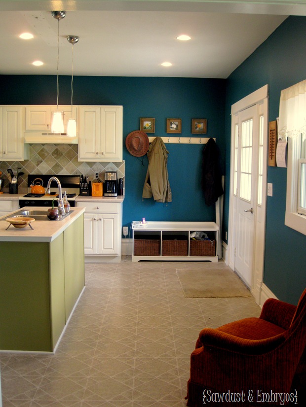 Our kitchen, no mudroom to collect dirty, messy shoes.