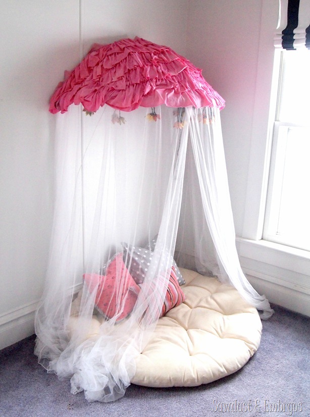 Children's canopy using a papasan chair frame 