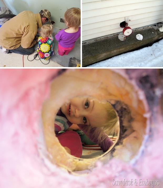 Cutting the dryer vent.