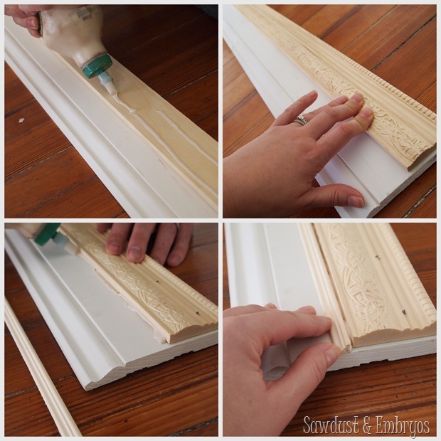 Glue trim pieces together to make your own custom frame.