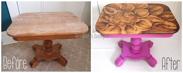 End table transformation using 'Wood-Stained Art' technique by Sawdust & Embryos}