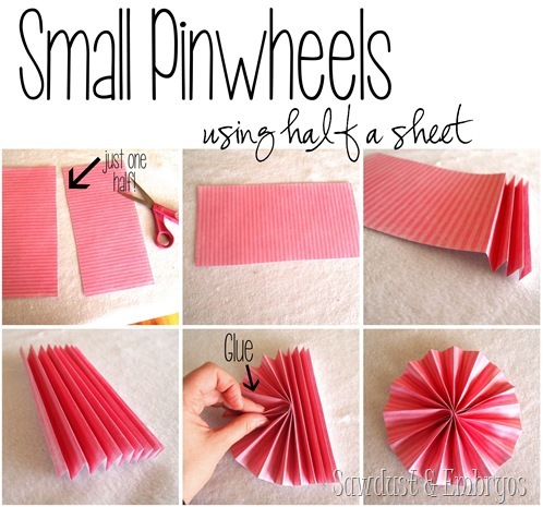 Make different size pinwheels for a pinwheel collage using scrapbooking paper {Sawdust and Embryos}