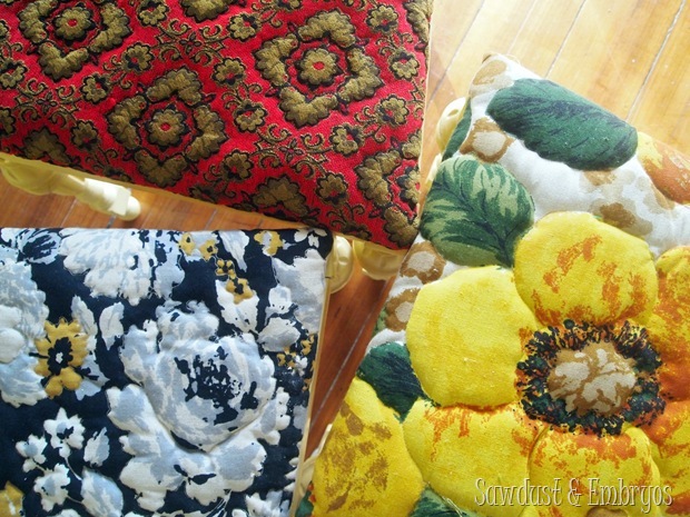 Mismatched Dining Chairs in Vintage Fabric {Sawdust and Embryos}