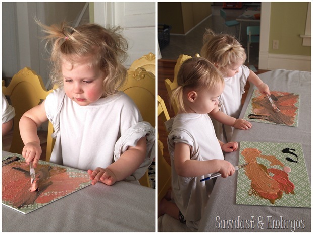 Toddler Artwork... using vinyl as a stencil on canvas (Sawdust & Embryos)