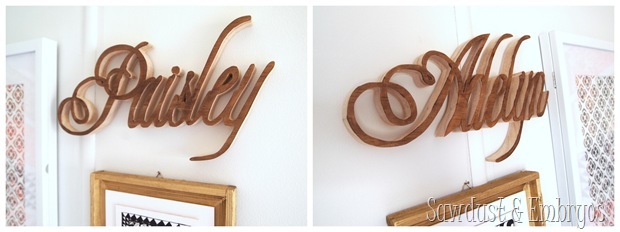 Wooden names cut with scroll saw {Sawdust and Embryos}