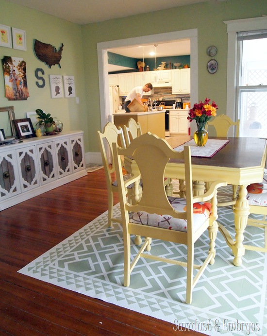 DIY Painted linoleum 'area rug' for dining area 