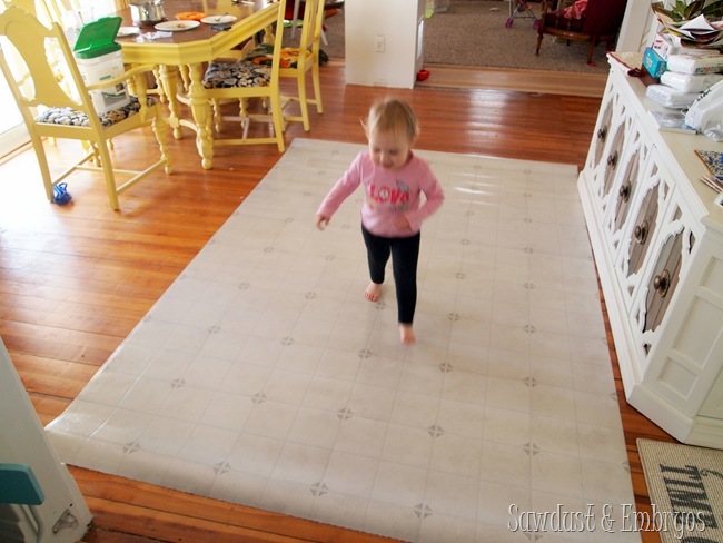 Here is our linoleum remnant before we turned it into an awesome DIY Painted Linoleum Area Rug.