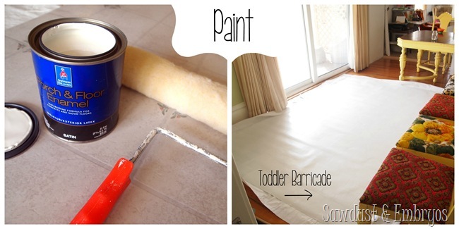 PAINT a sheet of linoleum to look like a gorgeous area rug for under your dining table! 