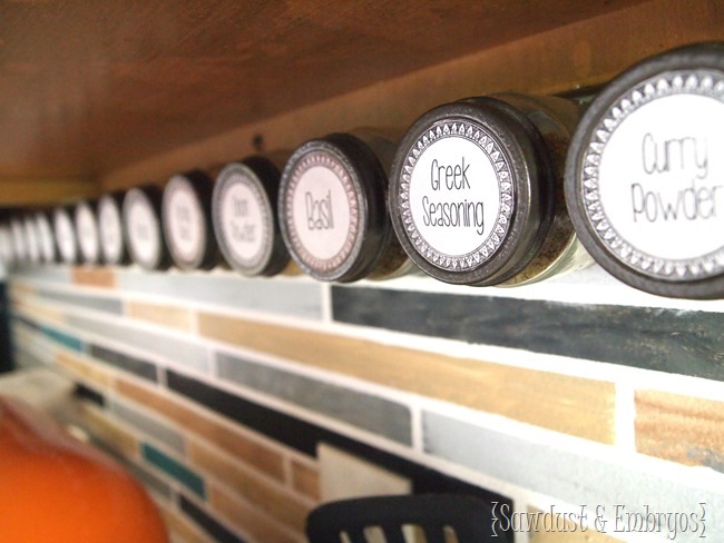 Affix spice jars under your cabinets for easy access! {Sawdust and Embryos}