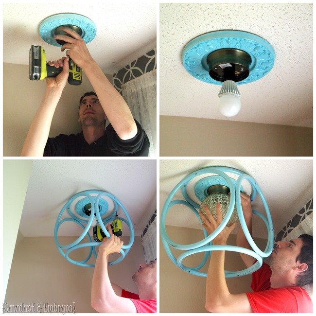 Changing out a light fixture... and useing and end table as a chandelier! {Sawdust and Embryos}