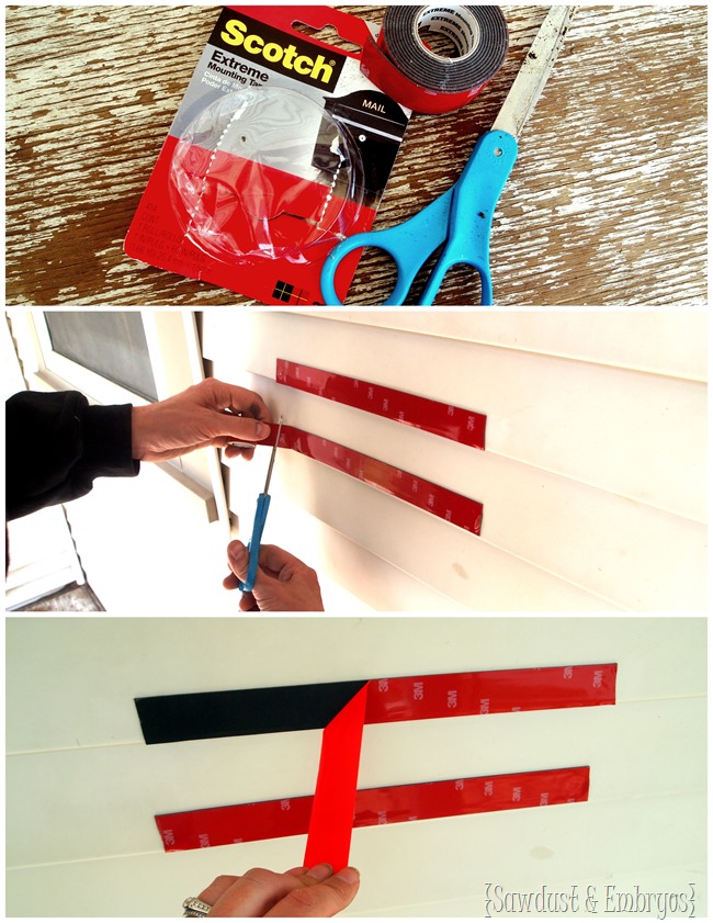 Using Scotch 3M Mounting Strips to affix a mailbox to the side of the house {Sawdust and Embryos}