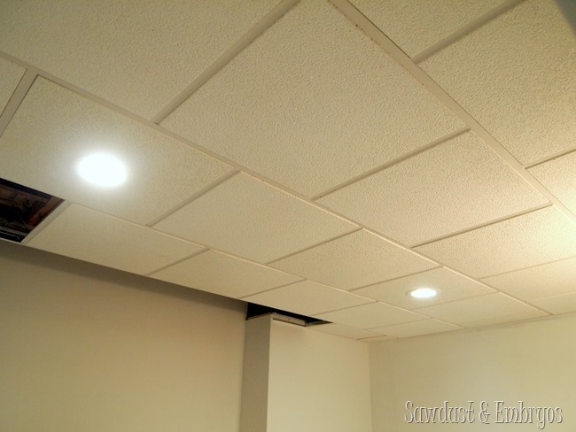 Drop ceiling with can lights in the laundry room {Sawdust and Embryos}