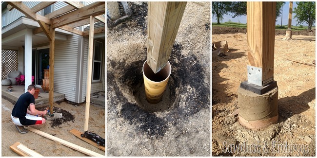 Installing a patio and re-pouring supports for pergola {Sawdust and Embryos}