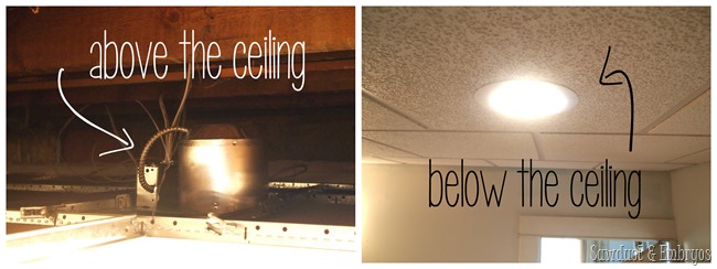 Installing can lights in a drop ceiling {Sawdust and Embryos}