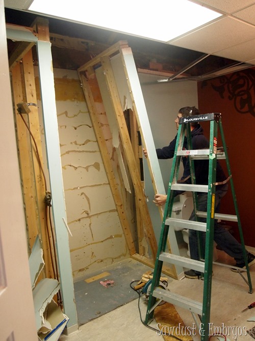 Tearing out a stand-up shower to make room for a washer and dryer! {Sawdust and Embryos}