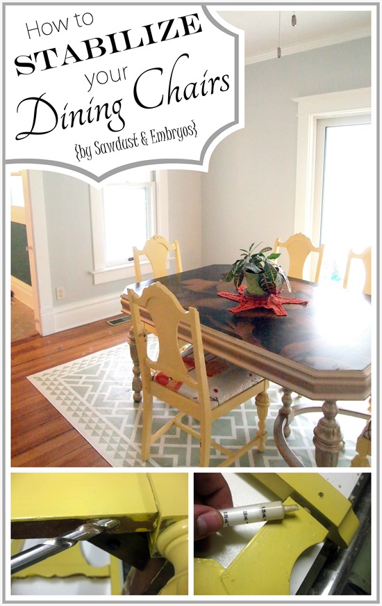 Simple methods for stabilizing and reinforcing those wobbly dining chairs! {Sawdust and Embryos}