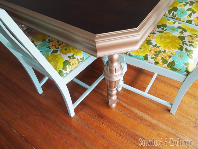 Mint Dining Chairs with Vintage Fabric {Sawdust and Embryos}