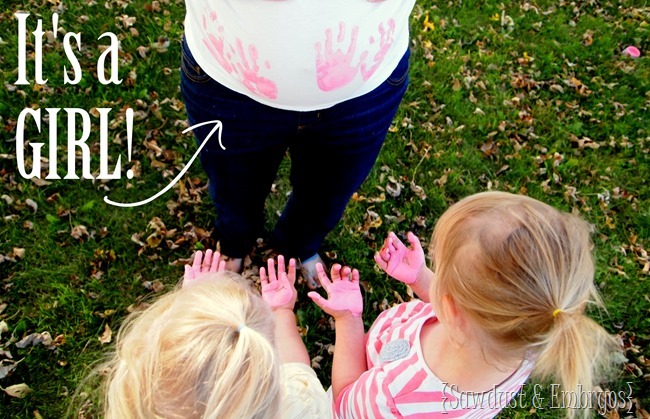 Hand-print gender reveal {Sawdust and Embryos}