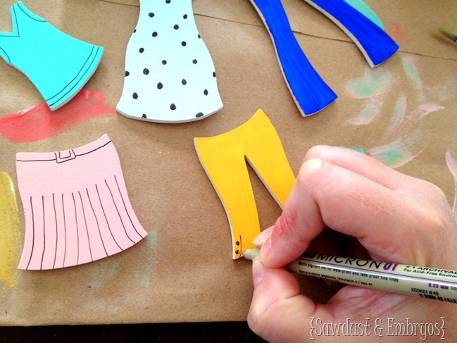 Making your own Wooden Paper Doll clothing for this DIY Wooden Paper Doll project! {Sawdust and Embryos}