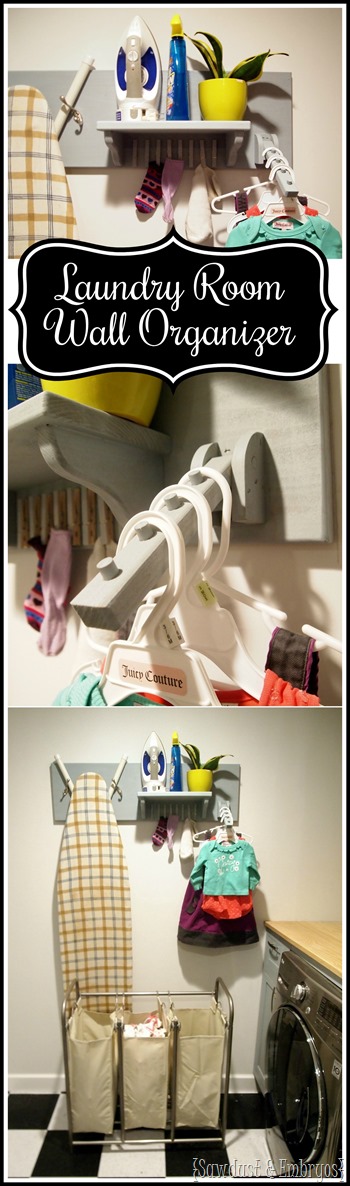 DIY Organization for the Laundry Room... holds iron, ironing board, unmatched socks, and hangers! {Sawdust & Embryos}.JPG