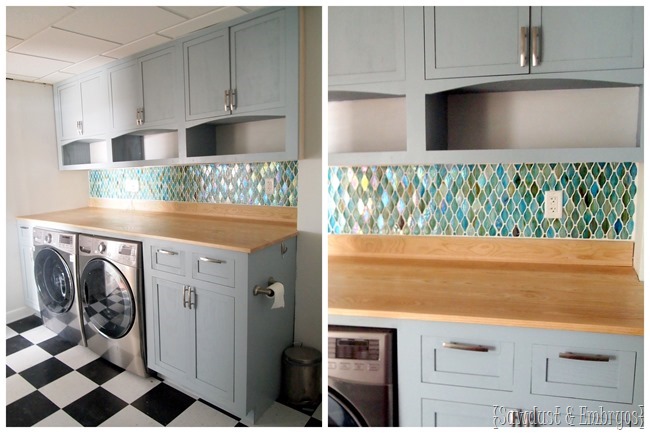 Laundry Room Transformation... installing glass tile backsplash {The Sawdust Maker}.jpg