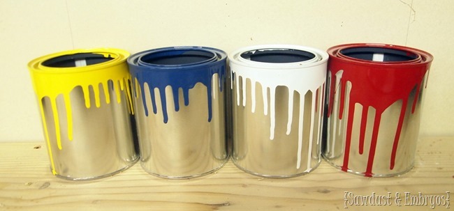 Make fun drippy paint cans for artistic flower pots or storage containers {Sawdust and Embryos}