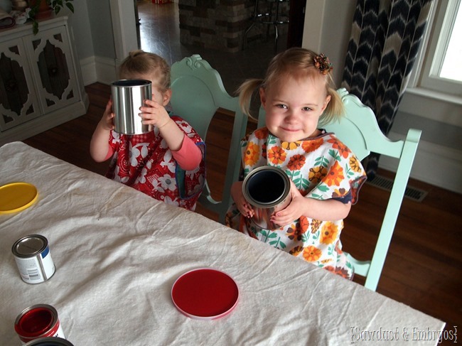 Making drippy paint can flower pots {Sawdust and Embryos}