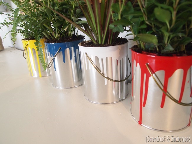 Paint-dipped quart paint cans as super cute artsy planters! {Sawdust and Embryos}