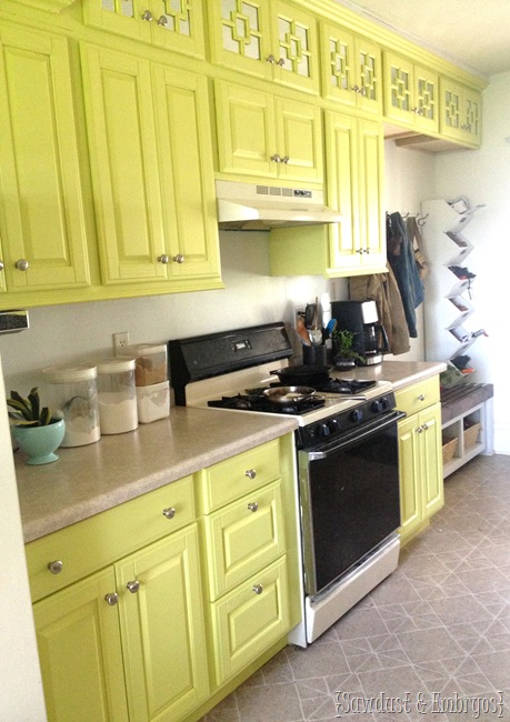 Chartreuse kitchen cabinets! 