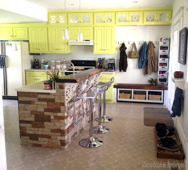 Extend cabinets up to the ceiling and paint a fun color! 