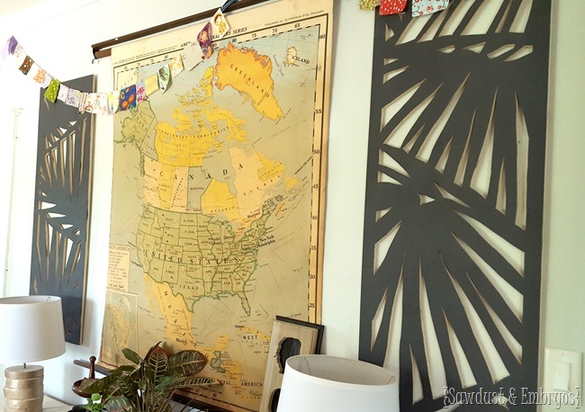 DIY large-scale panel wall art... palm branches cut out with a jigsaw! {Sawdust & Embryos}