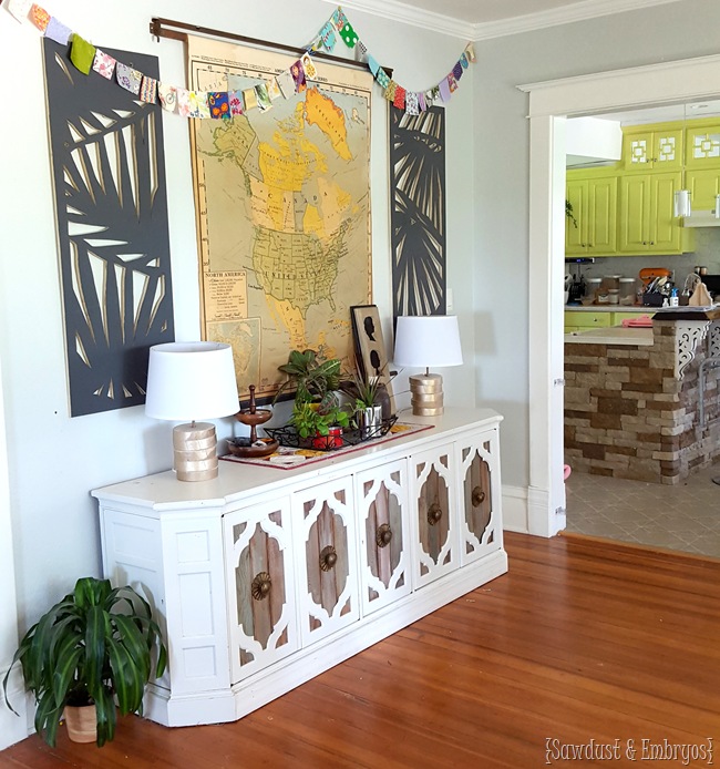 DIY large-scale panel wall art... palm branches cut out with a jigsaw! {Sawdust & Embryos)