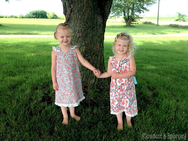 Twins modeling more finished dresses!