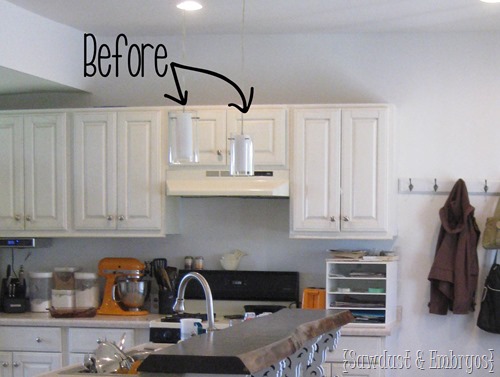 Before pic of kitchen pendant lights {Sawdust and Embryos}