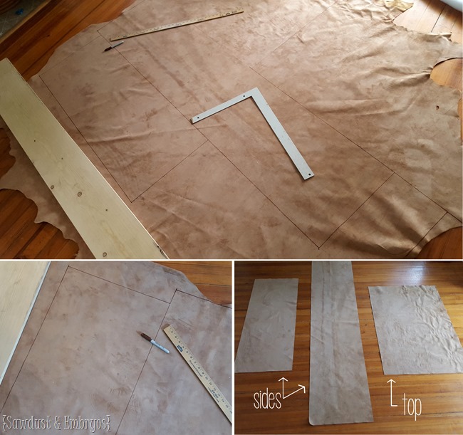 Cutting leather to size to upholster tufted ottoman 