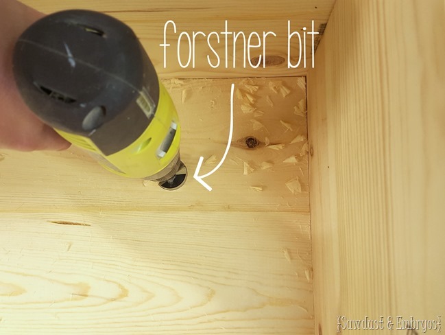 Forstner bit to drill breathing holes in DIY Ottoman