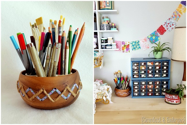 Modify a simple wooden bowl to be super adorable crafting storage! {Sawdust & Embryos} (2)