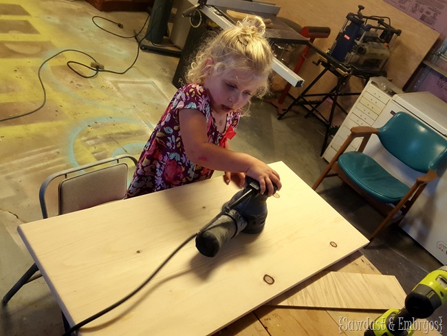 Brought in some extra help- she doesn't realize how bad sanding is yet!