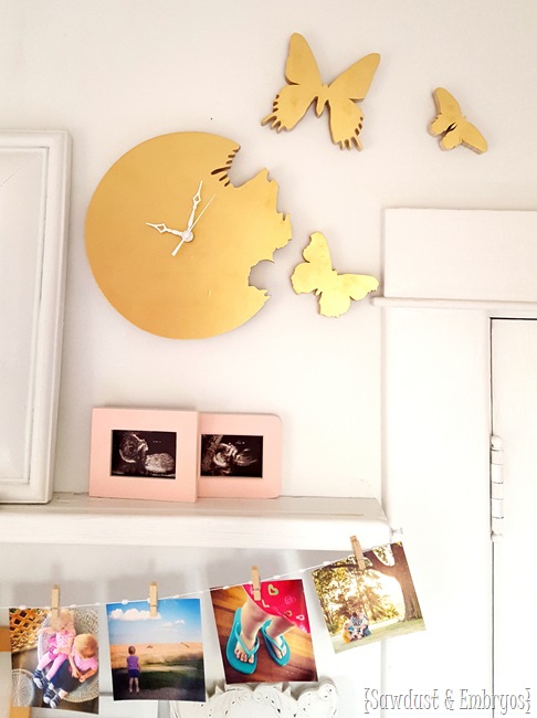 How to make your own butterfly 'cutout' clock... where it looks like the butterflies are flying out of the clock! (Sawdust & Embryos)